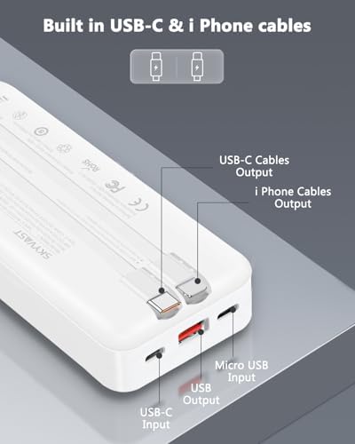 Compact 10,000 m Ah Power Bank with Built-in Cables and 22.5 W Fast Charging – Essential Travel Charger for i Phone, i Pad, Samsung, Google Pixel, LG & More – LED Battery Status Display – Ultimate On-the-Go Charging Solution