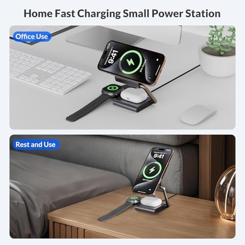 Ultimate 3-in-1 Magnetic Wireless Charging Station for i Phone, Apple Watch & Air Pods – 15 W Fast Charger with Enhanced Compatibility, Portable Design, and Multi-Protection Features for Home, Office, or Travel – Ideal Gift for Tech Enthusiasts and Gadget Lovers