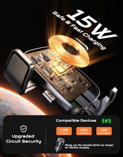 Fast Charge Wireless Car Phone Mount – 15 W High-Speed Charger with Enhanced Suction for Dashboard & Windshield – Perfect for i Phone 16/15/14 Pro Max & Galaxy S25/S24 Ultra – Ultimate Driving Convenience & Adjustable Viewing Angle