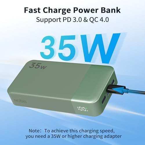 NOBIS 20000 m Ah Portable Power Bank – 35 W Fast Charging Battery Pack with USB-C Cable & Digital Display for Ultimate Device Compatibility – Stay Charged on the Go!