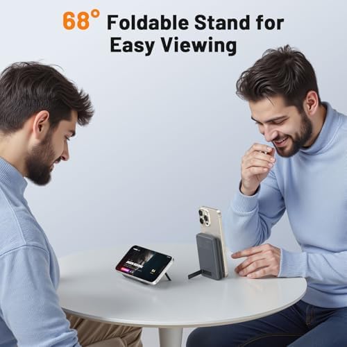 Ultimate Magnetic Portable Charger 10,000 m Ah – Qi2 Certified 15 W Fast Wireless Power Bank with Foldable Stand, PD20 W USB-C Cable for i Phone 16/15/14/13/12 Series – Effortless Charging on the Go