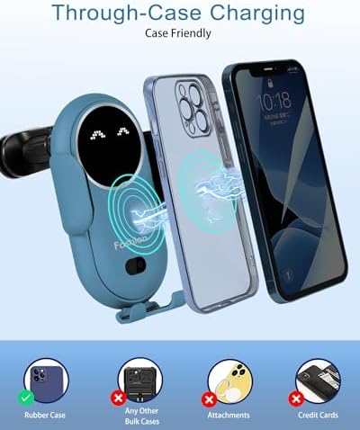 Smart Sensor Wireless Car Charger and Phone Holder – Effortless Automatic Clamping for i Phone 14/13/12/11/XS/XR/8 & Samsung S22/S21/S20/Note 20 – Fast Charging Air Vent Mount (Black) – Enhanced Safety & Seamless Connectivity