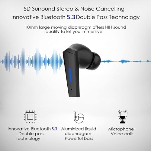 Yi-shaney Bluetooth 5.2 Wireless Earbuds – Immersive Gaming and Music Experience with Deep Bass, Touch Control, Active Noise Cancelling, Waterproof Design, 18-Hour Playtime, and 65 ms Low Latency for Seamless Listening