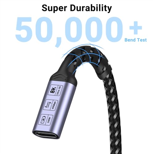 Ultimate USB C Extension Cable 3.3 FT – Dual Pack of 240 W Fast Charging & 40 Gbps Data Transfer Cords for Seamless 8 K Video Connectivity – Type C Male to Female Adapter for i Phone 16/15 & PSVR2 – Superior Speed and Compatibility for Enhanced Device Performance