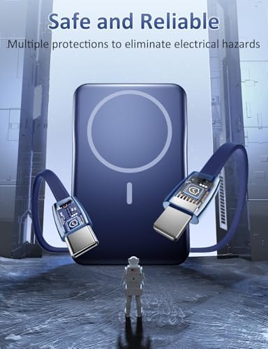 Magnetic 10000 m Ah Portable Power Bank with Built-in Cable – 5-in-1 Fast Charger for i Phone 16/15/14/13 Pro/Pro Max & Samsung – Ultimate Compatibility & Quick Charging Solution for On-the-Go Users