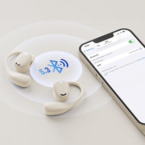 Unleash Your Fitness Potential with Open Ear True Wireless Bluetooth Earbuds – Advanced Air Conduction Technology for Unobstructed Awareness, 60-Hour Long Battery Life, and Sweat-Resistant Design – Ideal for Running, Gym Workouts, and Everyday Activities (Skin Color) – Experience Comfort and Clarity with Dual Mic Technology for Seamless Calls