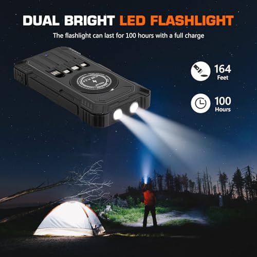 High-Capacity Solar Power Bank – 36,000 m Ah Portable Wireless Charger with 15 W Fast Charging, Built-In Cables & Multiple Inputs for Ultimate Device Compatibility – Lightweight & Durable for Outdoor Use