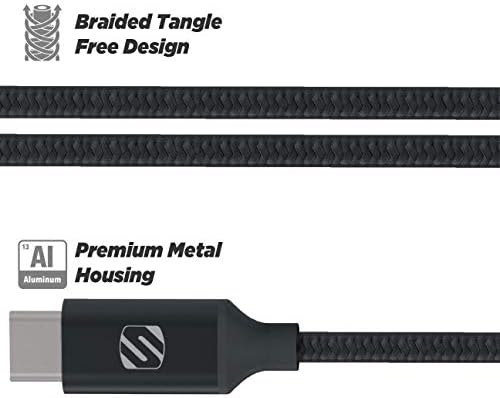 Scosche Strikeline 6 ft Premium USB-C Right-Angle Braided Charging Cable – Fast Charge & Sync for Enhanced Device Compatibility – Sleek White/Silver Design for Gamers & Professionals