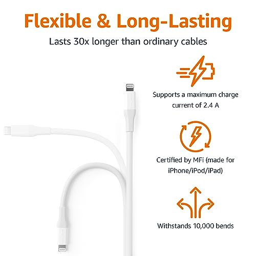 Premium 10 ft MFi Certified USB-C to Lightning Charging Cable for Apple i Phone – High-Speed Nylon Braided Design for Ultimate Durability and Flexibility – Fast Charge & Data Sync Capability in Sleek White Finish