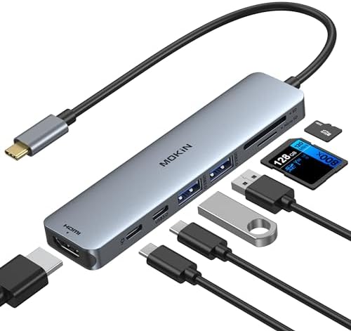 Transform Your Mac Book Pro/Air into a Powerhouse: MOKi N 7-in-1 USB C Hub HDMI Adapter with 4 K Support, Dual Card Readers, and Rapid 5 Gbps Data Transfer – Ideal for Dell XPS and Lenovo Think Pad Users!