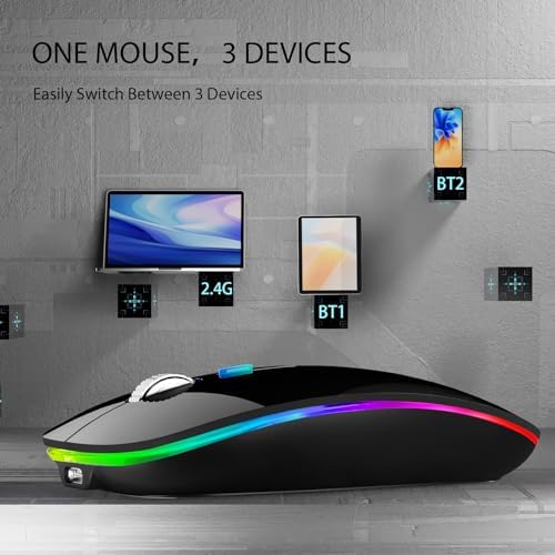 TENMOS Sleek LED Bluetooth Mouse – Ultra-Quiet Rechargeable Wireless Mouse with Type C Adapter for Laptops, Mac Books & i Pads – Bluetooth 5.1 & 2.4 GHz Universal Compatibility in Vibrant Blue – Perfect for Home, Office, and On-the-Go Productivity