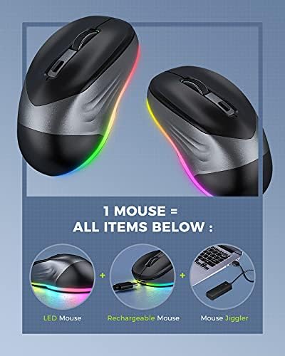 PEIOUS Rechargeable Wireless Jiggler Mouse – Effortless Laptop Companion with Undetectable Movement & On/Off Control for Continuous Workflow – Sleek Black & Grey Design for Enhanced Productivity