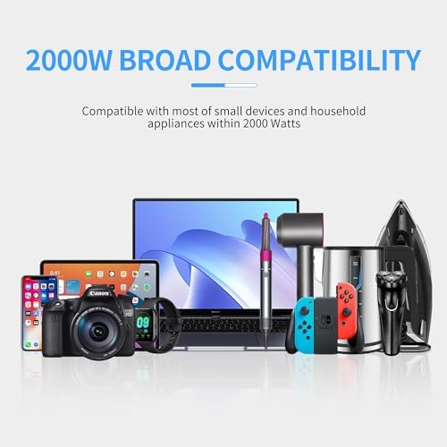 High-Power 2000 W Voltage Transformer Adapter – Premium 220 V to 110 V Travel Converter for High-Watt Hair Dryers and Electronics – Universal Plug Compatibility for US, EU, UK, and Italy – Efficient Fast Charging Solution for Global Travelers and Versatile Power Access