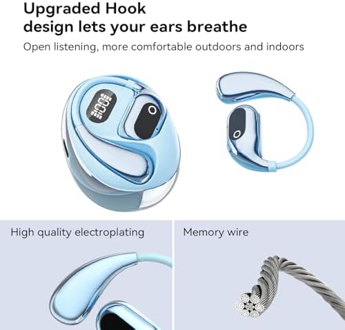 Discover the OWS Bluetooth 5.4 Open Ear Headphones – IPX5 Waterproof Wireless Earbuds with Secure Earhooks for Ultimate Comfort and 64-Hour Battery Life, Perfect for Active Lifestyles, Running, and Workouts – Stay Aware and Enjoy Superior Sound Quality in Blue.