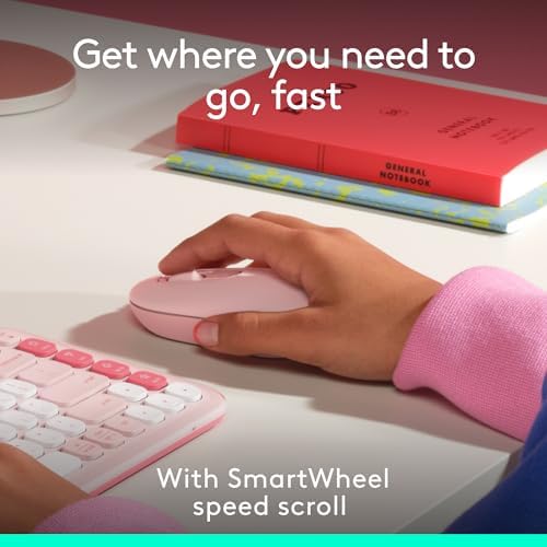 Logitech POP Wireless Mouse in Heartbreaker Rose – Customizable Emojis, Silent Click Technology, Precision Scrolling & Multi-Device Compatibility for Effortless Navigation and Personal Expression
