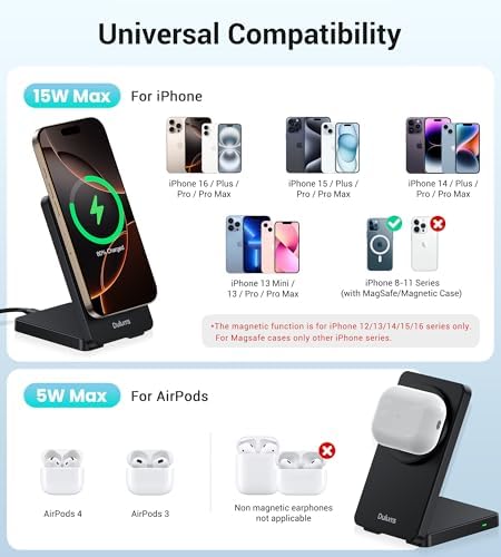Compact Magnetic 15 W Fast Wireless Charging Stand – Ultimate Travel Charger for i Phone 16 Series and Air Pods – Lightweight, Foldable Design for On-the-Go Convenience – Enhanced Safety Features and Seamless Compatibility