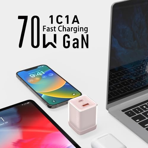 Ultra-Compact 70 W Ga N Dual USB-C Fast Charger – High-Efficiency Wall Adapter for Mac Book Pro/Air, i Pad Pro, Galaxy S23, Dell XPS 13, i Phone 16/15 Pro & Steam Deck – Rapid Charging with Universal Compatibility for Modern Devices