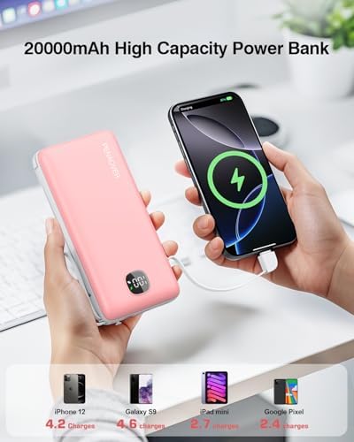 Ultra-Slim 10000 m Ah Fast Charging Power Bank with Built-In Cables & AC Plug – Versatile 5 Output USB-C Portable Charger for i Phones, Samsung, Android & More – Perfect for Travel & On-the-Go Power Solutions