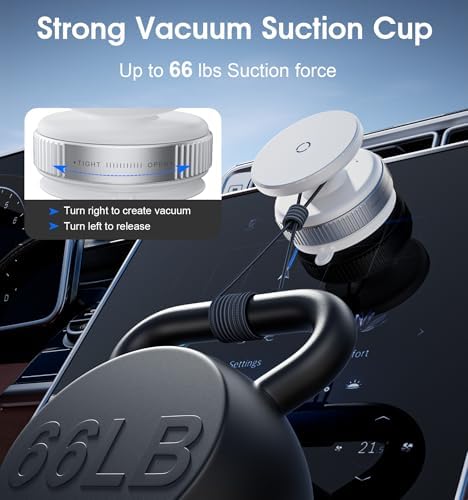 Revolutionary Ultra Vacuum Suction Magnetic Car Phone Holder – 360-Degree Rotation for i Phone 15, 14, 13, 12 & Android – Secure Hands-Free Navigation Accessory in Sleek White Finish for Ultimate Driving Safety and Convenience