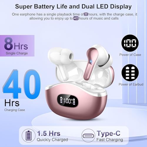 AOTONOK 2025 Wireless Earbuds – Advanced Bluetooth 5.3 Headphones with 40-Hour Playtime, IP7 Waterproof Protection, and ENC Noise Cancelling Technology for Ultimate Audio Experience – Ideal for Music Enthusiasts and Professionals on the Move
