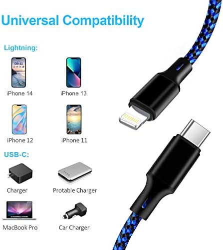 Premium 5-Pack i Phone Charger Set: MFi Certified Nylon Braided Fast Charging Cables (3 FT, 6 FT, 10 FT) for i Phone 14/13/12/11/X/Max/8/7/6/5/SE/i Pad – Unmatched Durability & Versatile Lengths for Every Lifestyle