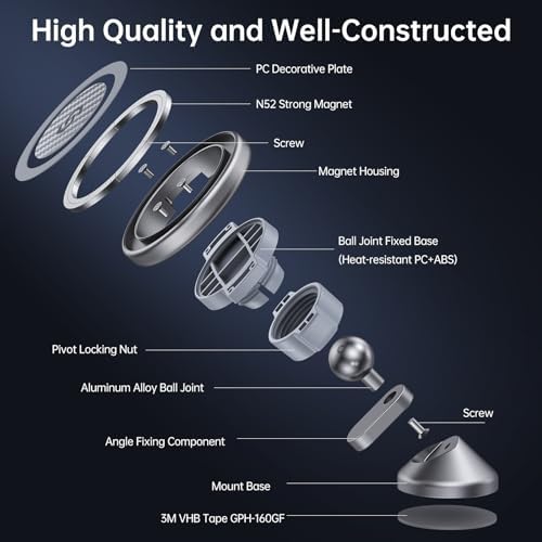SYNCWIRE 360° Magnetic Car Mount for i Phone & Samsung – Effortless Dashboard Installation with Strong Adhesion – Secure Phone Holder for Safe Navigation and Streaming – Sleek Design for Modern Vehicles – Enhanced Mag Safe Compatibility
