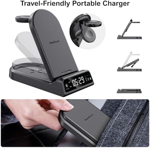 Ultimate 3-in-1 Wireless Charging Station for Samsung Devices – Foldable and Portable Charger for Galaxy S25 Ultra/S25+/S25/S24 Ultra/S23/S22, Galaxy Watch Ultra/7 6/5/4/3, and Galaxy Buds 3/3 Pro – Fast Charging Compatibility (Adapter Not Included) – Streamlined Design for Home and Travel Use