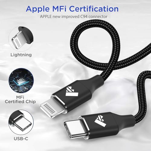 6 FT USB C to Lightning Charging Cable 2 Pack – MFi Certified Braided Fast Charger for i Phone 14/13/12 Series and i Pad – Durable, High-Speed Data Transfer and Enhanced Compatibility for All Apple Devices