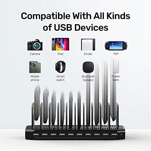 Unitek 10-Port USB Charging Dock: Versatile Multi-Device Power Station with Customizable Dividers for i Pads, i Phones, Tablets, and Smartphones – Experience Rapid Charging Efficiency and Enhanced Safety Features for Organized Device Management
