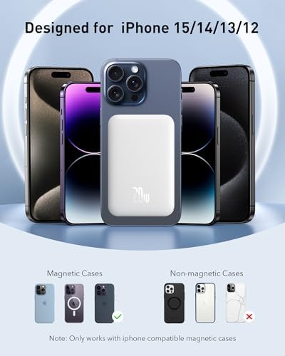 Baseus Magnetic Portable Charger for i Phone – 5,000 m Ah Qi2 Certified Wireless Power Bank with 15 W Mag Safe Compatibility & 20 W USB-C Fast Charging for i Phone 16/15/14/13/12 – Sleek, Lightweight Design for On-the-Go Power Solutions