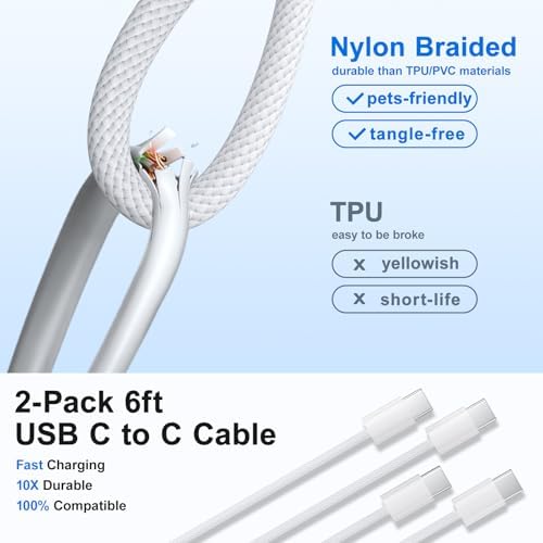 Excgood 25 W Ultra-Fast USB C Charger with 6 ft Durable Braided Type C Cable – Optimal Charging Solution for Galaxy S25/S24/S23/S22 – Dual Pack for Home & On-the-Go – Enhanced Power Delivery with Safety Features
