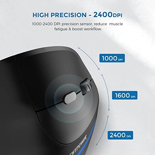 Elevate Your Productivity with ECHTPower Ergonomic Wireless Vertical Mouse – Multi-Device Bluetooth Connectivity, Adjustable DPI Up to 2400, LED Light for Enhanced Visibility, Perfect for PC, Laptop & Mac Users Seeking Comfort and Efficiency