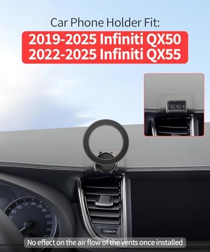 Innovative 360° Rotating Phone Holder for Infiniti QX50 (2019-2025) & QX55 (2022-2025) – Mag Safe Compatible Mount for Optimal Airflow and Effortless Navigation – Durable, Tool-Free Installation Cradle for Enhanced Safety and Stylish Integration in Your Vehicle