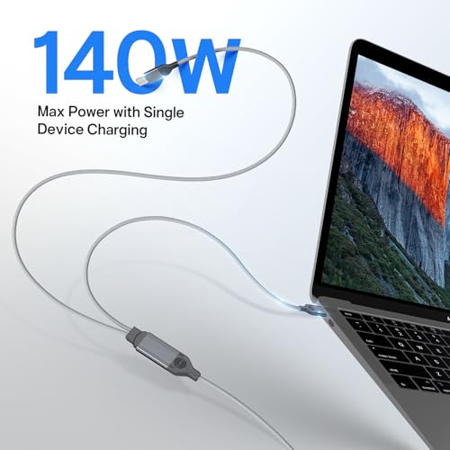 Maximize Charging Efficiency with the 140 W 2-in-1 USB C to USB C Braided Cable – Fast Charge Your i Phone 16 Pro Max, Mac Book Pro & Samsung Devices, Durable 4 Ft Length, Universal Compatibility for All Type-C Devices