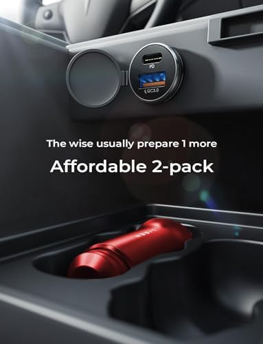 LISEN 2-Pack Ultra Compact 48 W USB C Car Charger Adapter – All Metal Fast Charge Cigarette Lighter USB Charger for i Phone 15, 14 Pro Max, Galaxy S23/22, i Pad Pro – Smallest Flush Design for Seamless Integration and Enhanced Speed
