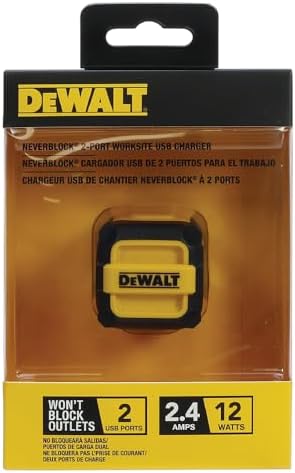 DEWALT Heavy Duty Angled Dual Port USB Charger – 12 W Wall Adapter for Fast Charging Multiple Devices, Foldable Plug for Optimal Portability, Compatible with i Phone 15, Galaxy S22, Note 20, HTC, Moto, and LG – Superior Speed and Enhanced Durability for Home and Travel