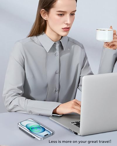 KPON Magnetic Power Bank with 10,000 m Ah Capacity – Wireless Fast Charging Portable Charger for i Phone 16 Pro Max/15/14/13 and Apple Watch, Foldable Stand for Hands-Free Use, Sleek Carbon Black Design – Ultimate Convenience for On-the-Go Charging