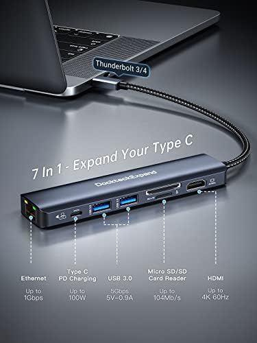 Transform Your Tech Experience with the Dockteck 7-in-1 USB C Hub Multiport Adapter – Ultimate 4 K HDMI, High-Speed Ethernet, 100 W PD Charging, Dual USB 3.0 Ports & SD/TF Card Reader for Mac Book, i Pad, HP, Dell XPS & More – Perfect for Seamless Connectivity and Enhanced Productivity!
