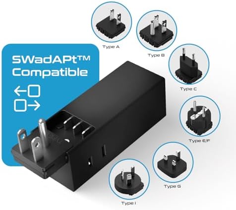 Ceptics 65 W Ga N World Travel Adapter – Ultimate Fast Charging Power Hub with Dual US Outlets, 1 USB-A & 2 Quick Charge USB-C Ports – Compact & Lightweight Design for Global Compatibility in Over 150 Countries – Essential Travel Power Solution for Laptops and Mobile Devices