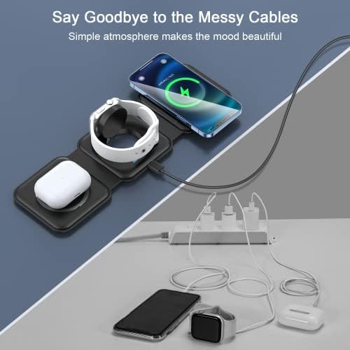 RTOPS 3-in-1 Magnetic Wireless Charging Station for i Phone, Apple Watch, and Air Pods – Compact Ga N Travel Charger with Enhanced Speed and Compatibility for i Phone 16/15/14/13/Pro/Max, Air Pods 4/3/2/Pro – All-in-One Solution for Ultimate Convenience and Efficiency