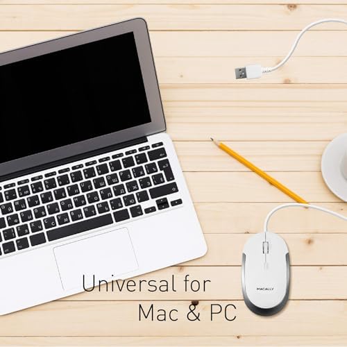 Sleek Silent Wired Computer Mouse for Mac & PC – Macally Ergonomic USB Optical Mouse with Adjustable DPI for Ultimate Precision – Compact, Lightweight Design Ideal for Office & Travel – Noise-Free Clicks for Distraction-Free Work Sessions
