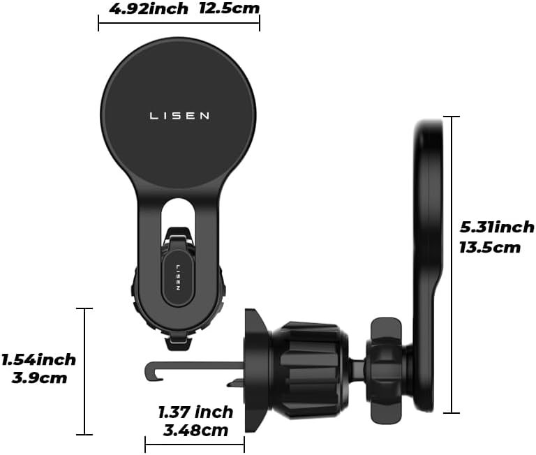 LISEN 15 W Mag Safe Car Mount Charger – Ultra-Fast Magnetic Wireless Phone Holder for i Phone 12-16 & Samsung Devices – Secure Vent Installation, Effortless Navigation & Sleek Design for Modern Drivers – Essential Fast Charging Accessory for On-the-Go Lifestyles