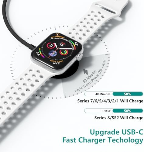 Revolutionary 2-in-1 Magnetic USB-C Charger for Apple Watch & i Phone – 3 ft Fast Charging Cable for Series Ultra/9/8/7/6/SE/SE2/5 & i Phone 14/13/12/11 Pro/Pro Max – Ultimate Convenience, Enhanced Compatibility, and Robust Durability for Modern Tech Users