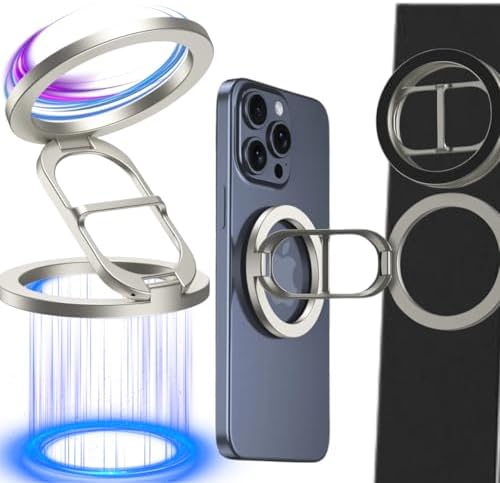 Sleek Silver Gym Magnetic Phone Holder – Dual Magnet Technology for Unmatched Grip, 360° Rotatable Design for Optimal Viewing Angles, Effortless Attachment to Metal Surfaces, Compatible with i Phone 12/13/14/15/16, Samsung & All Mag Safe Smartphones – Ultimate Portable Phone Mount for Distraction-Free Workouts