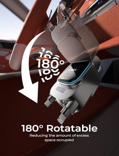 LISEN 2025 Upgraded 96 W Fast Charging Retractable Car Charger – 4-in-1 USB-C & Multi-Port Accessory for i Phone 16/15/14 – Sleek Jet Black Design with Enhanced Compatibility for Effortless On-the-Go Charging