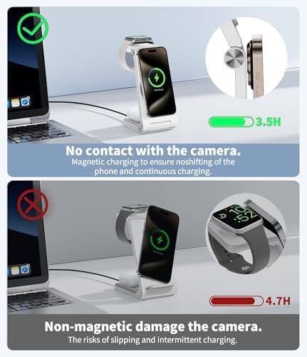Revolutionize Your Charging Routine with the 3-in-1 Magnetic Wireless Mag-Safe Charging Station for i Phone 16, 15, 14, 13, 12 Pro Max Plus, Apple Watch, and Air Pods Pro – Fast Max Charging in a Compact, Stylish Black Design for Enhanced Efficiency and Device Organization