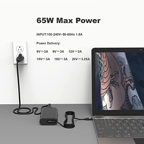 Ultra-Compact 65 W USB-C Laptop Charger for Dell XPS & Latitude Series – Lightweight Power Solution with High-Speed Performance and Broad Compatibility – Ideal Backup Charger for Travel and Home Use