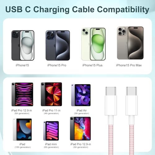 Premium 10 ft USB C to C Fast Charging Cable – 60 W High-Speed Charger for Apple i Phone 16 Pro Max, Mac Book Pro, i Pad & Samsung Galaxy – Durable, Flexible, and Stylish Green Design for Enhanced Device Compatibility and Rapid Power Delivery