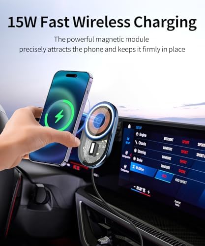 Wireless charging car phone holder For 2019-2023 BMW The X5 / 2020-2023 BMW X6 /2019-2022 BMW X7 Accessories 12.3-inch Screen Fixed Clip,360° Rotation car phone mount Compatible with MagSafe – Enhanced Compatibility and Speed