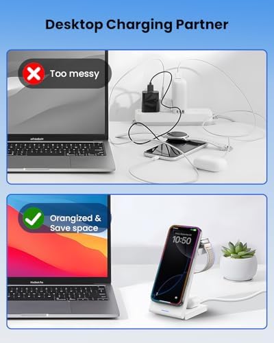 CIYOYO 3-in-1 Fast Wireless Charging Dock – Streamlined Power Hub for i Phone 16/15/14/13/12/SE, Apple Watch Series 9/8/7/6/SE/5/4, and Air Pods Pro/3/2 – Maximize Charging Efficiency with Innovative Safety Features and Sleek Aesthetic Design for Modern Living